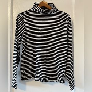 J. Crew Black and White Striped Turtleneck Top